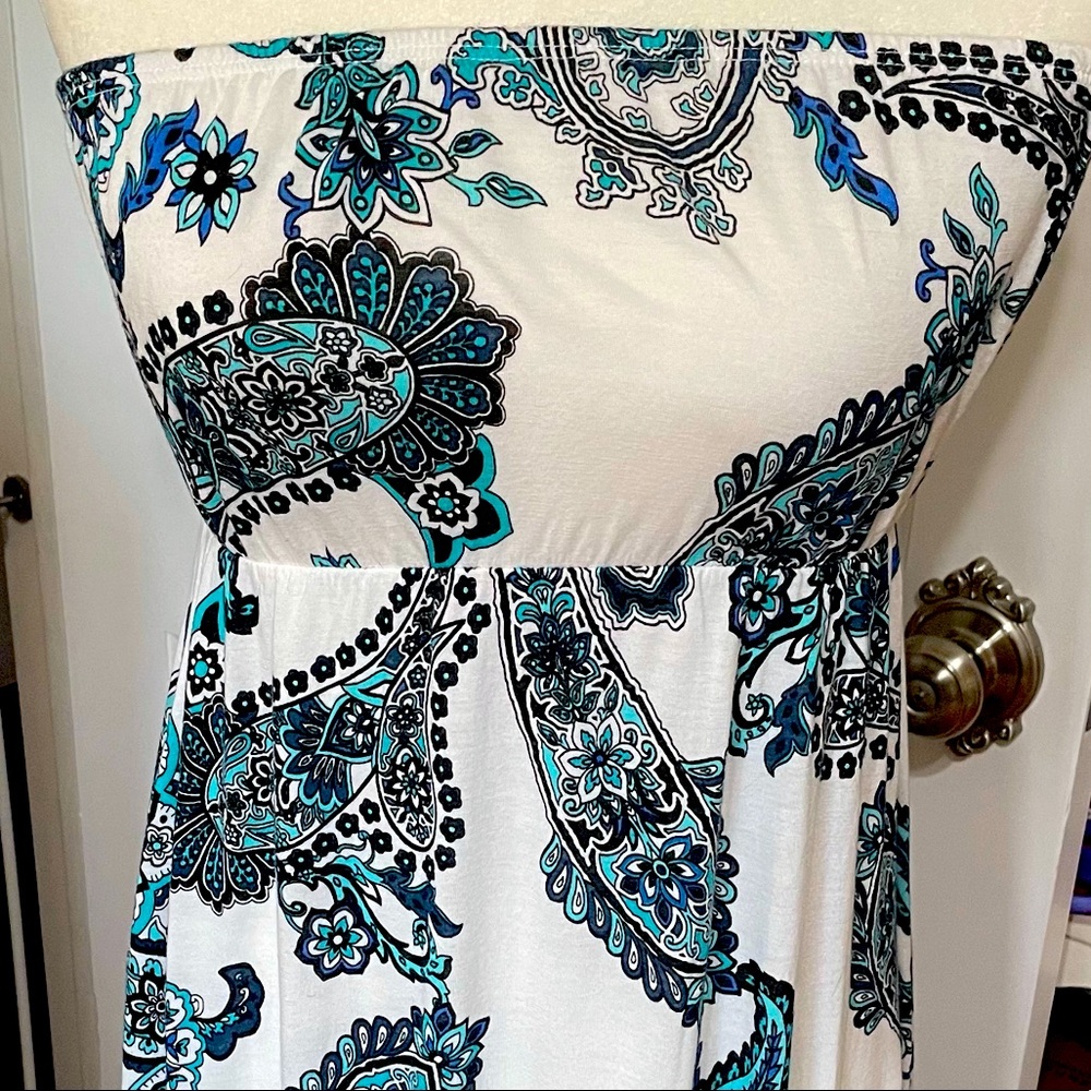 New Lascana White/Teal/Black Strapless Dress